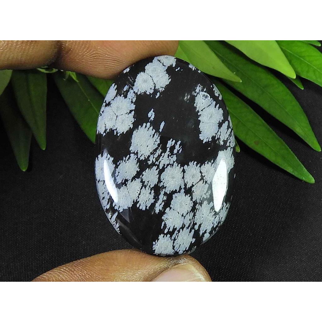 26X38X05MM Naural Snowflake Obsidian Oval Cabochon Loose Gemstone 43Cts. SK-3766