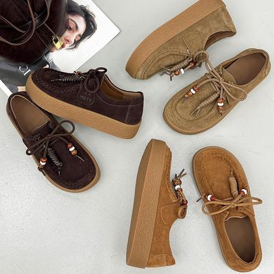 Women's Autumn New First-layer Cow Suede Leather Women's Shoes Thick-soled Matte Versatile Kangaroo Shoes