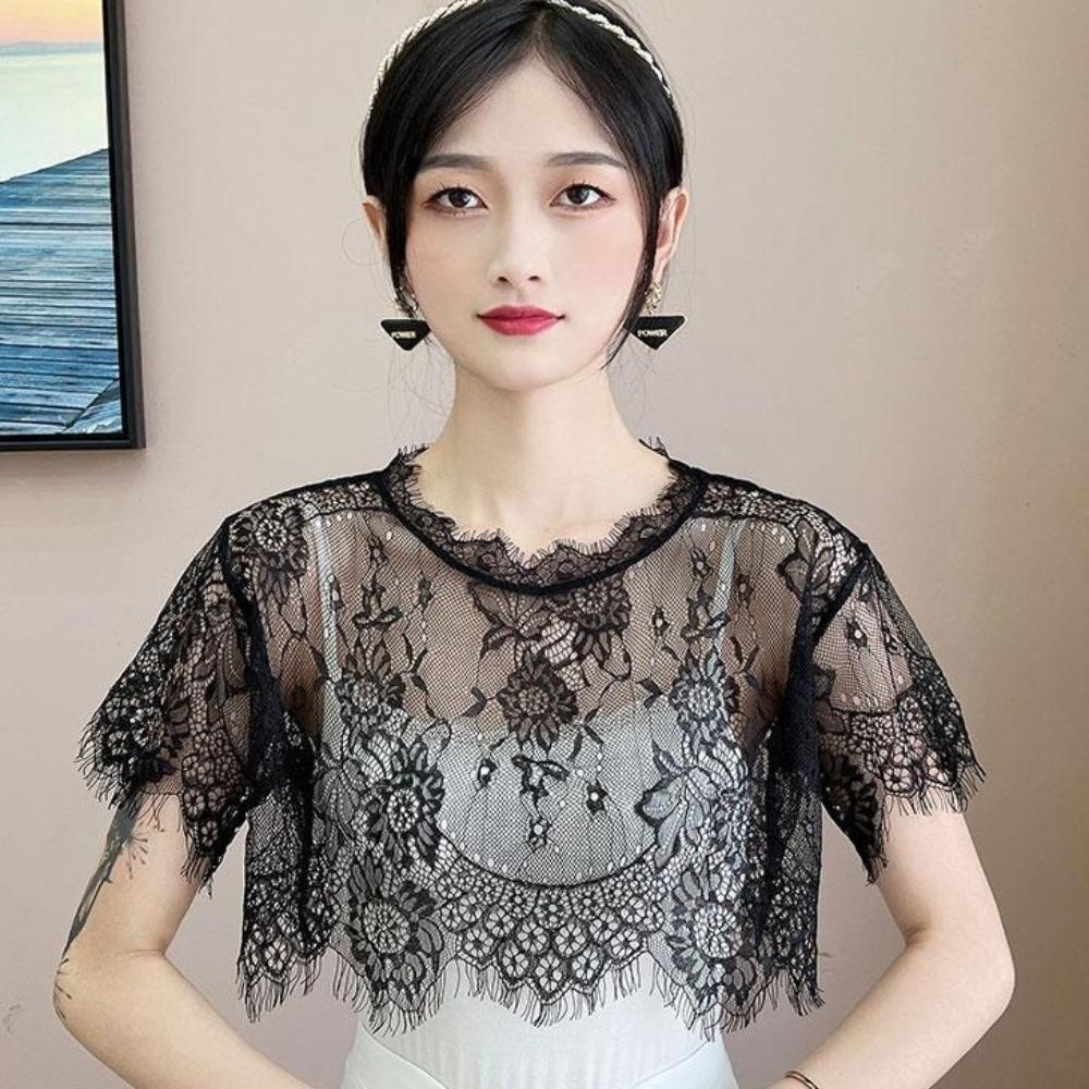 White Black Lace Shawl Lace Blouse Shoulders Scarf Fashion Fake Collar Cape  Spring Autumn
