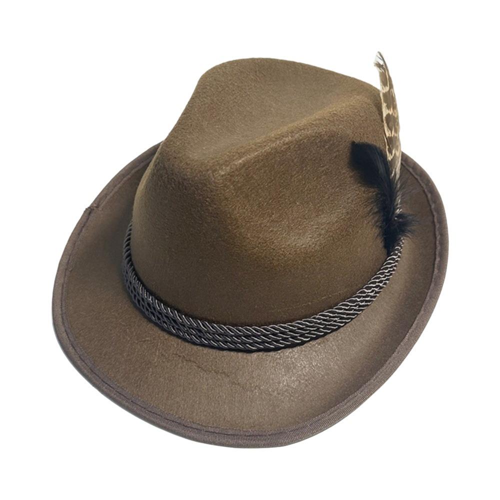 Decorative Side Cord Bavarian Feather Hat Structured Brim Jazz Cap New Costume Cap Men Women