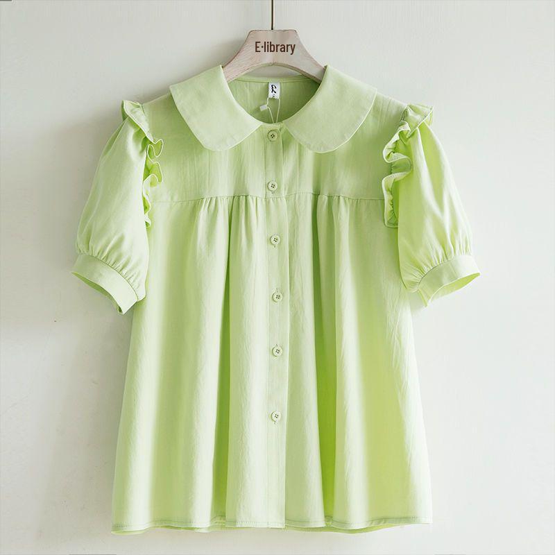Women s Summer Chic Ruffled Doll Collar Shirt – Sweet, Loose Fit, Short Sleeve Design