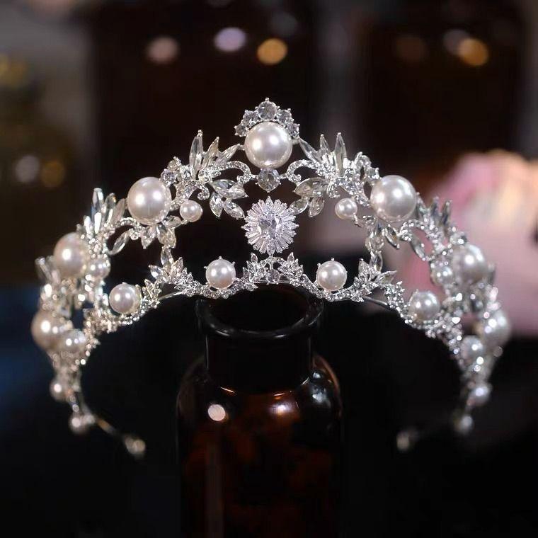 Bride's Headwear  Crown Headwear Bride's Pearl Crown Wedding Ceremony Crown Hair Accessory Wedding Dress Princess