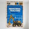 Vintage Industrial Tractor Metal Tin Sign, 'MISSEY FERGO' Tractor with Excavator Attachment Blueprint Background, Retro Construc