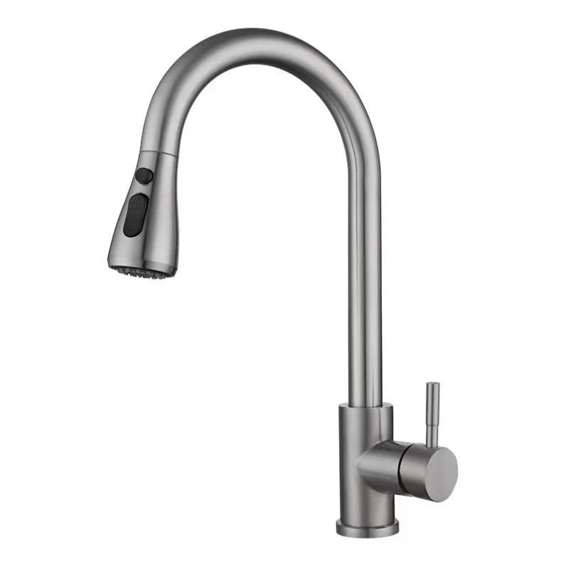 Rotatable Kitchen Faucet: Hot/Cold, 304 Stainless Steel, Pull-Out Retractable