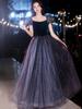 Evening Dress Banquet Bubble Sleeves French Light Luxury Art Test Dress Mesh Yarn Presides Over Evening Dress Long Dress Female Chorus Performance