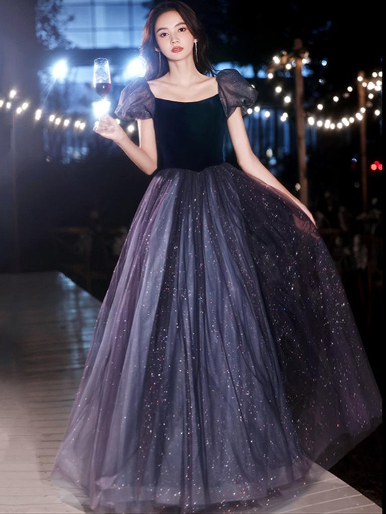 Evening Dress Banquet Bubble Sleeves French Light Luxury Art Test Dress Mesh Yarn Presides Over Evening Dress Long Dress Female Chorus Performance