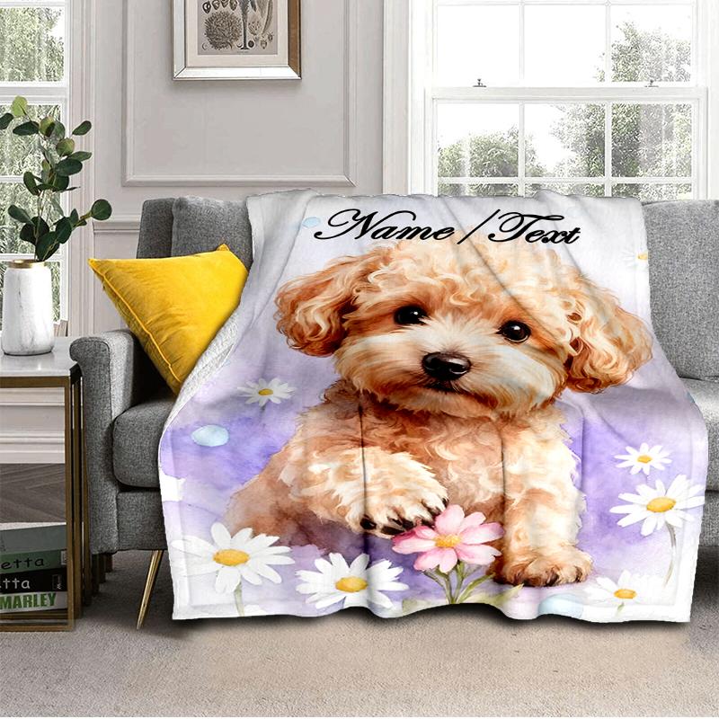1PC Custom Name Poodle Puppy Daisies outdooor Flannel blankets Throw Blanket All-Season Throw Gift Bedspread for Couch, Bed, Camping Holiday Birthday