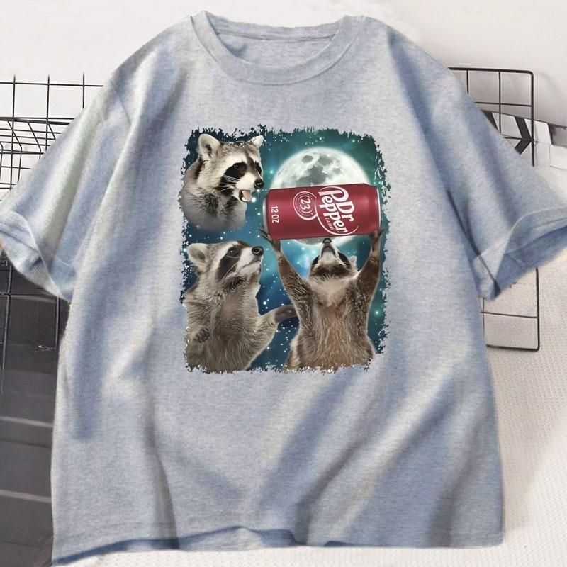 Three Raccoons Pepper Graphic Tshirts Unisex Women Funny Meme Raccoon Lovers T Shirt Top Loose Short Sleeve Streetwear Tees Tops