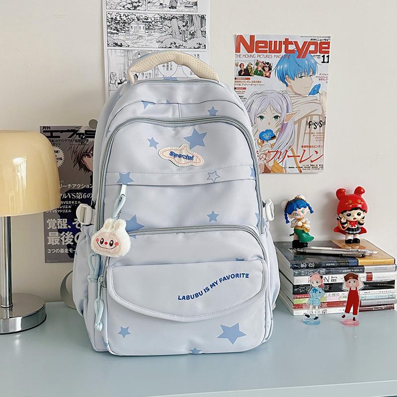 Print Star Letter Pattern Backpack With Multiple Compartments For Teens Girls