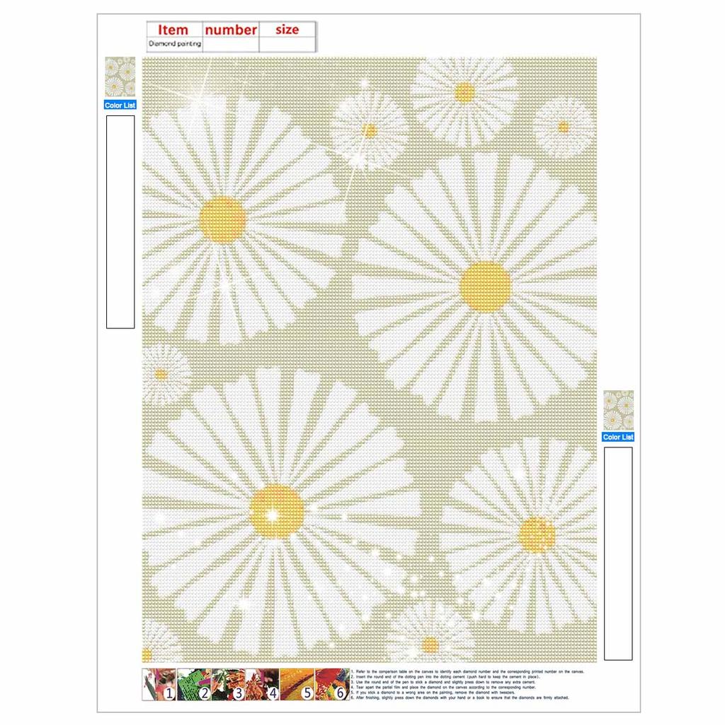 DIY Full Drill Diamond Painting Kit White Daisy Flowers Pattern Rhinestone Canvas Art for Cozy Room Decor and Gift for Friends and Family