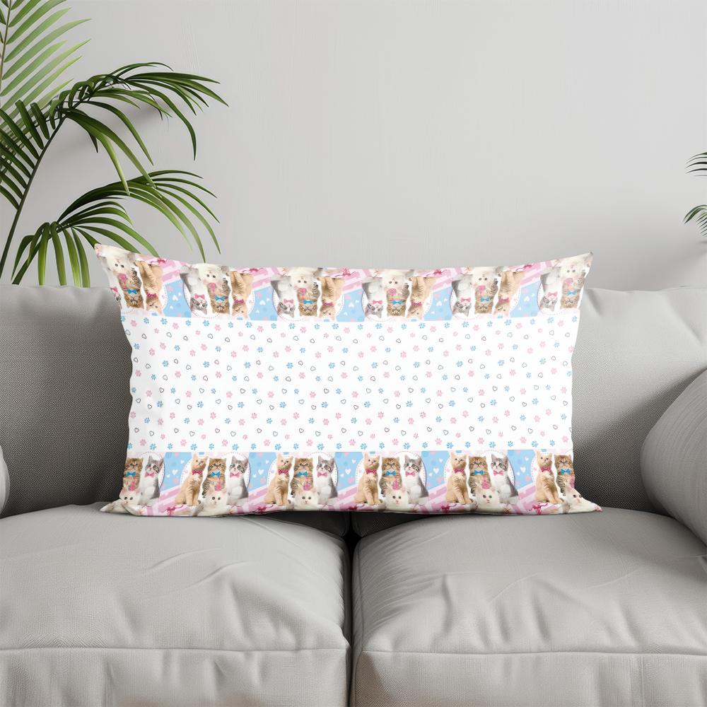 Home Decor Cute Cats Party Pattern Pillow Suitable For Sofa Bedroom Car Pillow Cover Cushion Rectangular Back Cushion