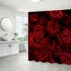 4Pcs Bathroom Shower Curtain Set  Red Rose Bathroom Curtain With 12 Hooks Non Slip Rugs Toilet Cover Mat Bathroom Partition