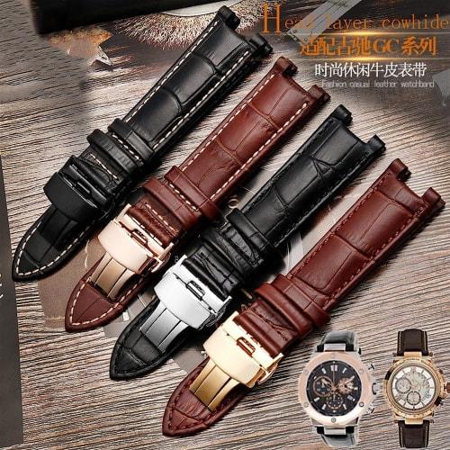 Dayeer Genuine Leather Watch Band with GC Notch Strap for Men and Women with Stainless Steel Butterfly Buckle (Color: Blue Gold, Size: 22-13mm)