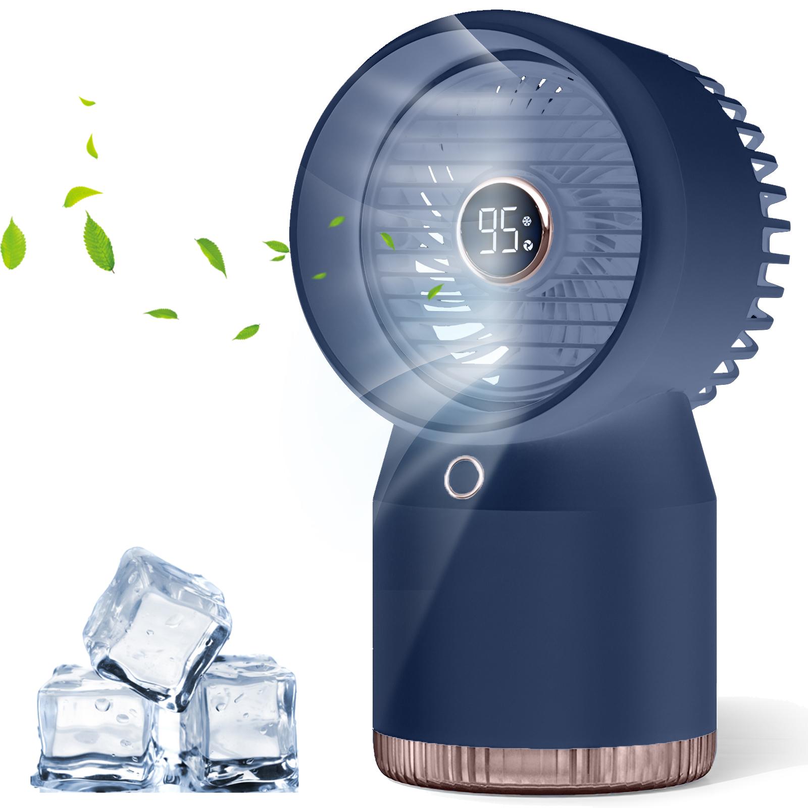 

Portable Mini Cooling Fan With 610ml Large Capacity Water Tank Digital Display Quiet Operation Desktop Humidifier bluebattery