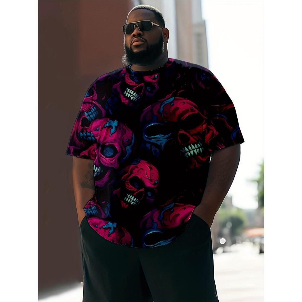 Мужская футболка большого размера с крупным рисунком, круглый вырез, принт, короткие рукава 6XL