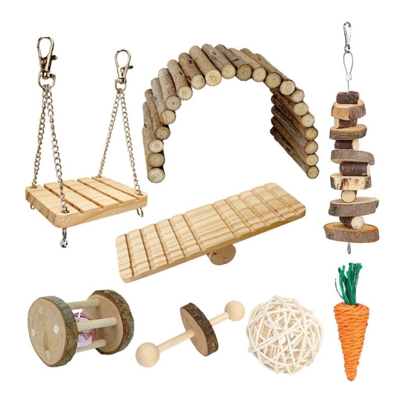 

Pet Toy Bulk 8PCS Hamster Swing Bridge Toy Seesaw Rattan Toy Grinding Climbing Toy Small Pet Cage Playgrounds Pet Supply 1