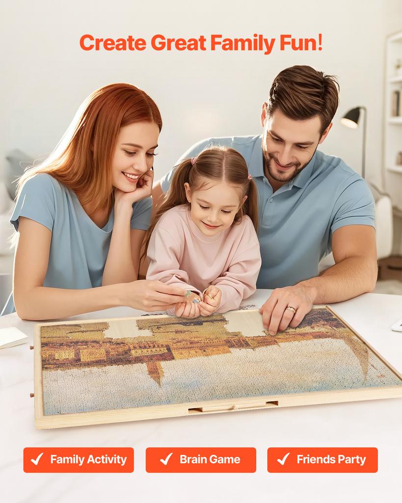 VEVOR 2000 Piece Rotating Puzzle Board with 5 Drawers and Cover 40x29 in Portable Wooden Table Jigsaw Puzzle for Adults