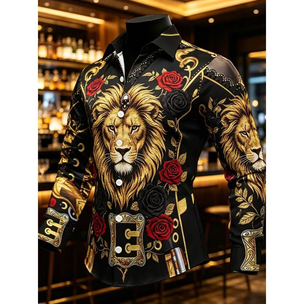 Fashion Men Black White Gradient Shirt Angel Wing Cross Graphic Long Sleeve Slim Club Punk Streetwear Dress Blouse