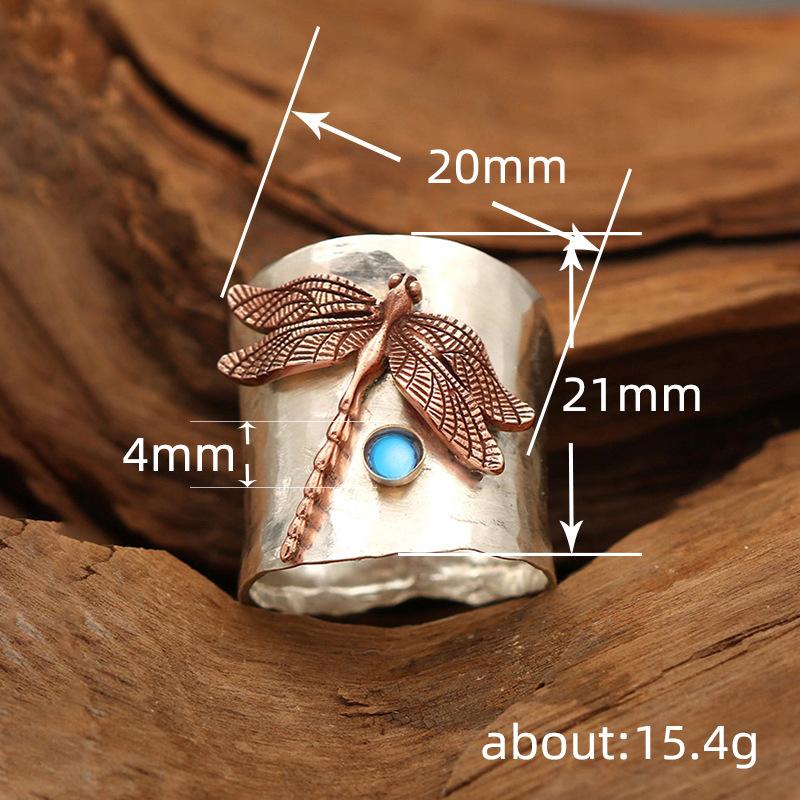 Retro Style Engraved Ring, Exaggerated Round Tube Dragonfly Finger Wrench, Same Ring For Men And Women