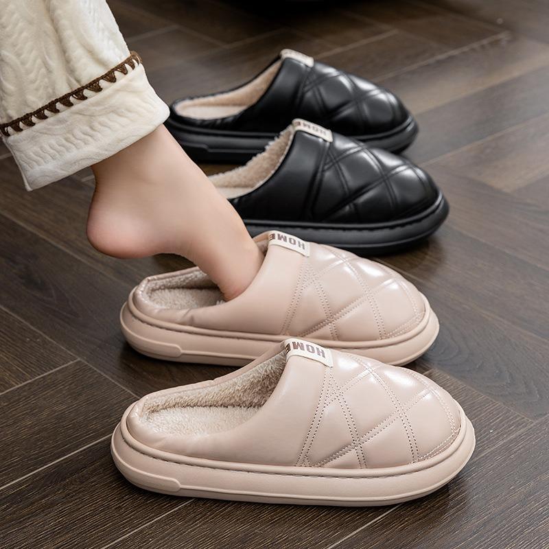 Warm Waterproof Cotton Slippers Women's Autumn and Winter Indoor Home Non-slip Thick Bottom Piled Thickened Couple Outer Wear Cotton Drag Men
