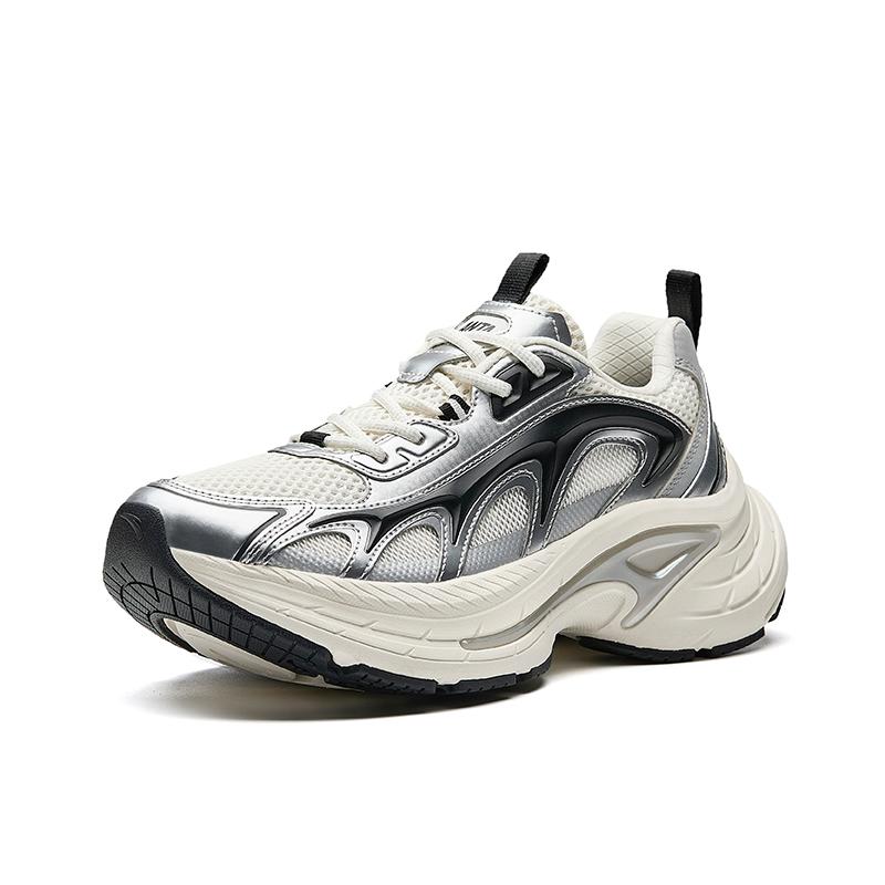 New Anta Anti Slip And Wear Resistant Height Increasing Low Top Casual Shoes Men's White Silver Black 112528857-1