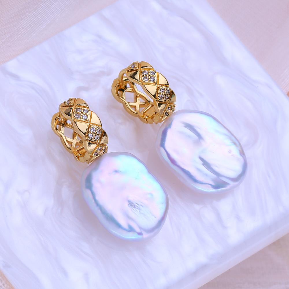 

Серьги SENIKO с натуральным пресноводным большим жемчугом в стиле барокко, модные серьги-капли с кубическим цирконием и жемчугом для женщин, вечерние ювелирные изделия золотой