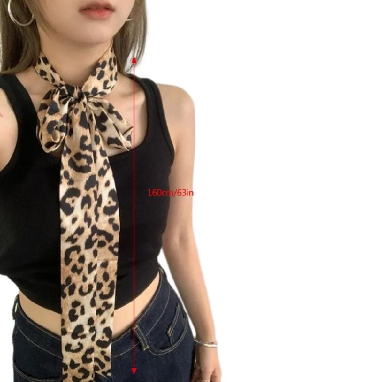 Leopard Pattern Long Neckerchief Skinny Scarf Necktie Handbag Wrap Handle Satins Belt for Wmen Bag Handle Accessory