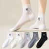 Women’s Lightweight Mesh Ankle Socks Breathable Lace Trim Crew Socks with Bow Embroidery and Hollow Out Design for Everyday Wear
