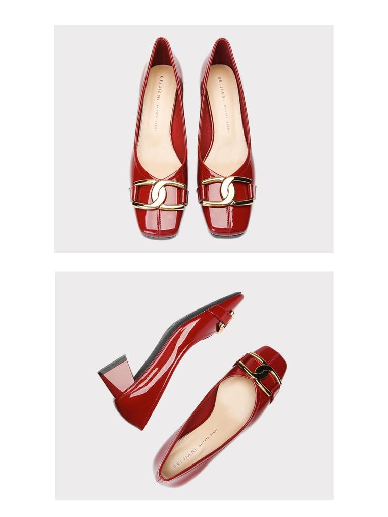 BEIJIANI Lammfell Square Toe Blockabsatz High Heels – Damen Convertible Step-Down Schuhe mit Metalldetail