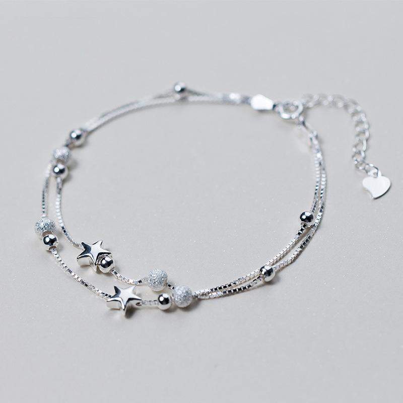925 Sterling Silver Star Charm Bracelets for Women Double Layer Box Chain Matte Beads Bracelets Jewelry Birthday Gift