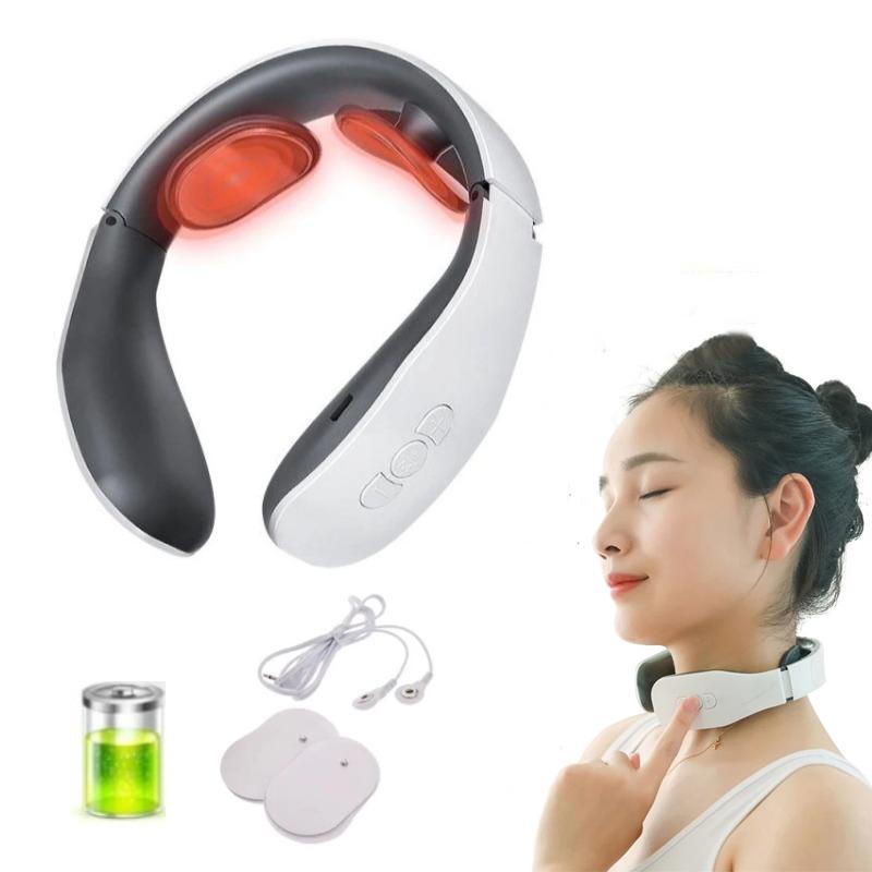 EMS Electric Neck and Shoulder Massager 6 Modes 9 Levels Head and Cervical Spine Massager Adjustable Heat Cervical Vertebra Relax Pain Relief