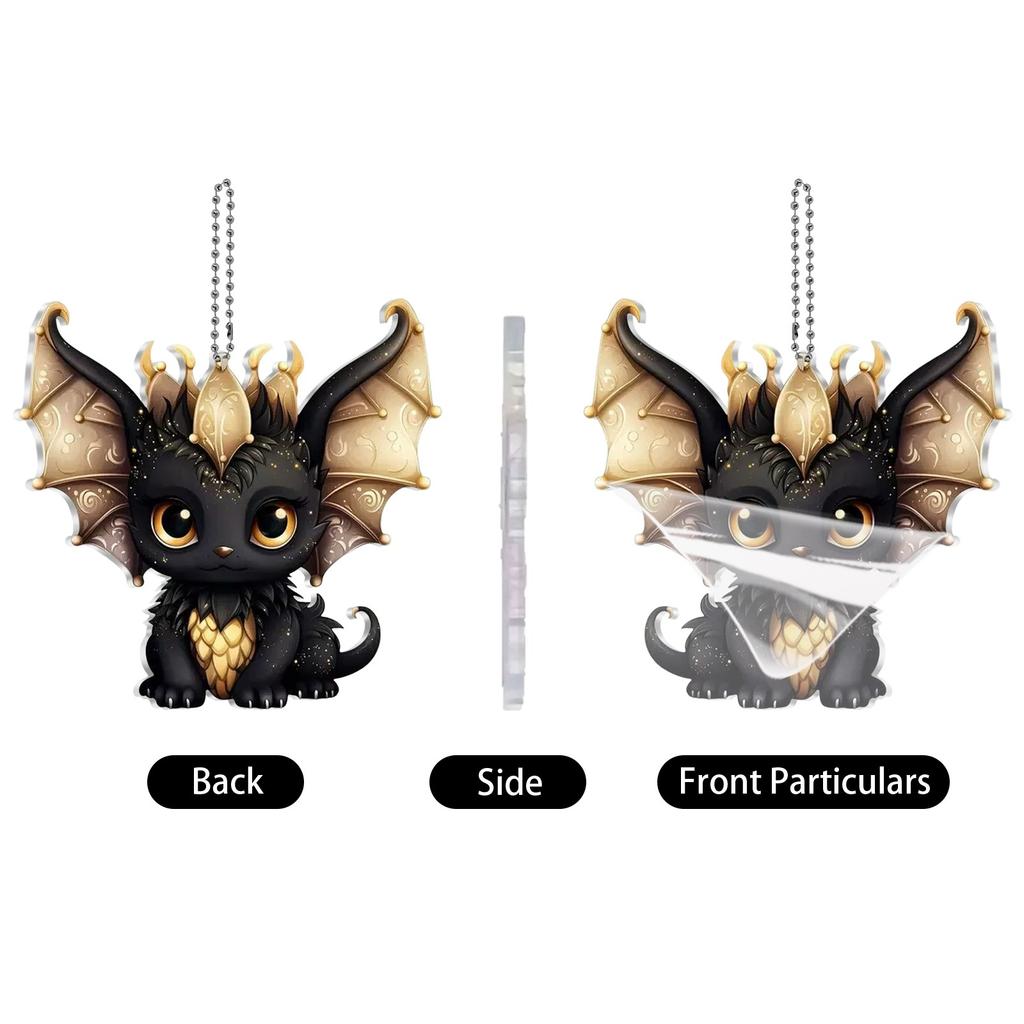 2D Cute Car Acrylic Flat Rearview Mirror Pendant Keychain Accessories
