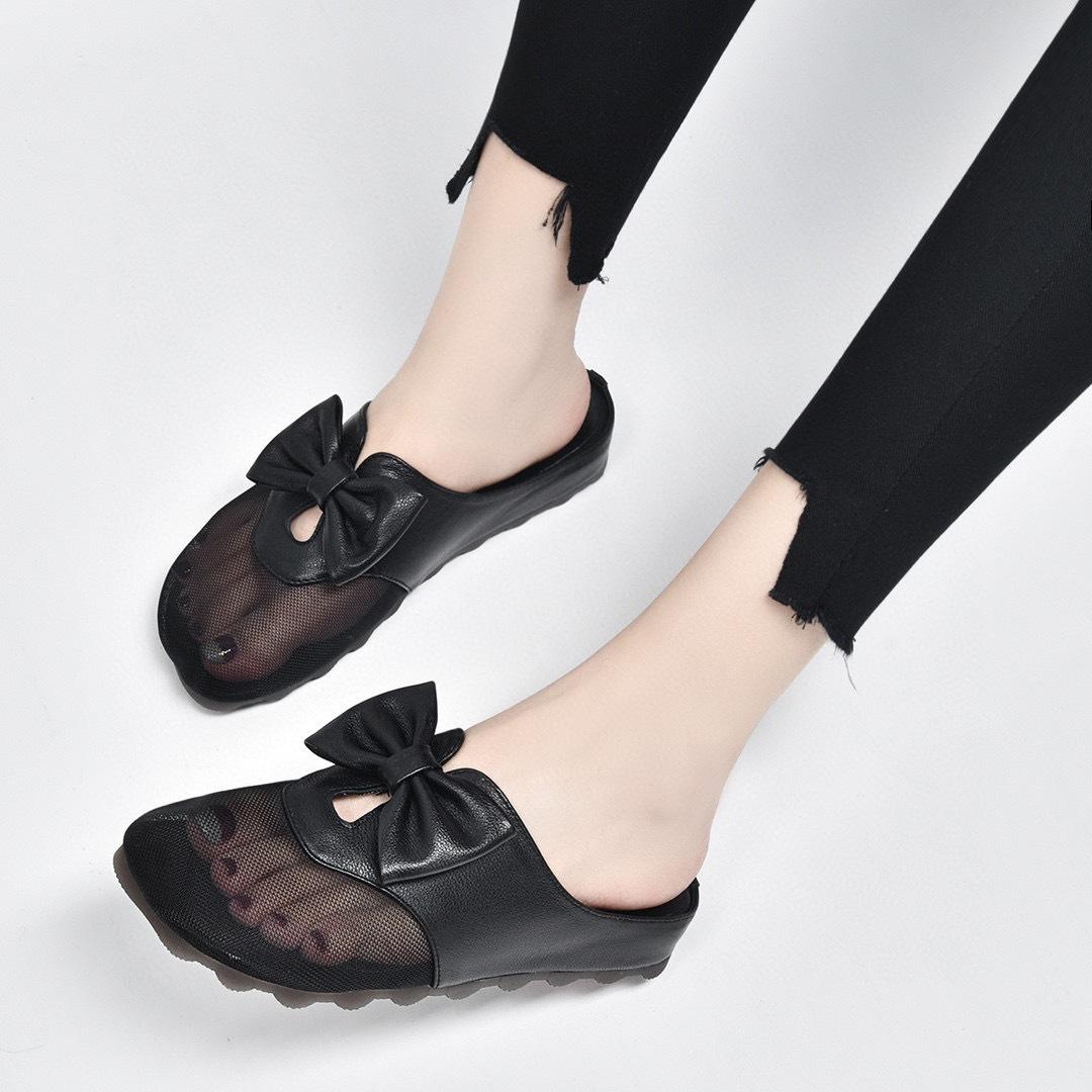 

Тапочки Baotou женские летние туфли 2025 года с большой головой европейские и американские банты сандалии с плоской подошвой mango head цвет преувеличенный полуперетягивание 34 чёрный