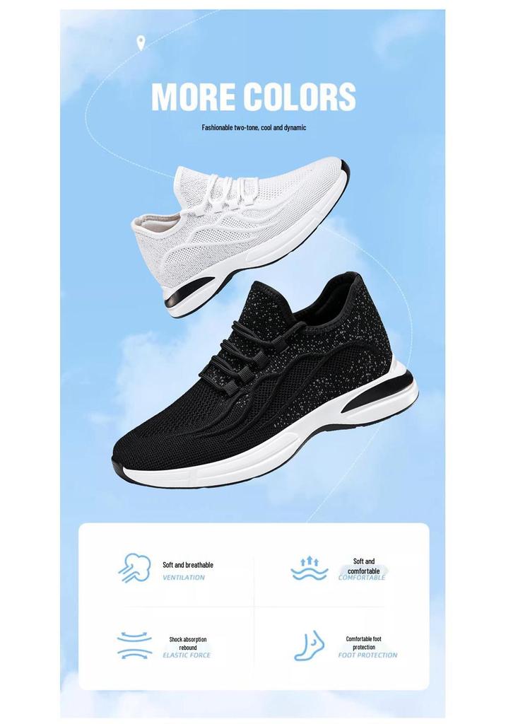Men's Flyknit Height-Increasing Running Shoes - Breathable Mesh, Thick Sole, Low-Top, Spring/Summer Casual Sportswear.