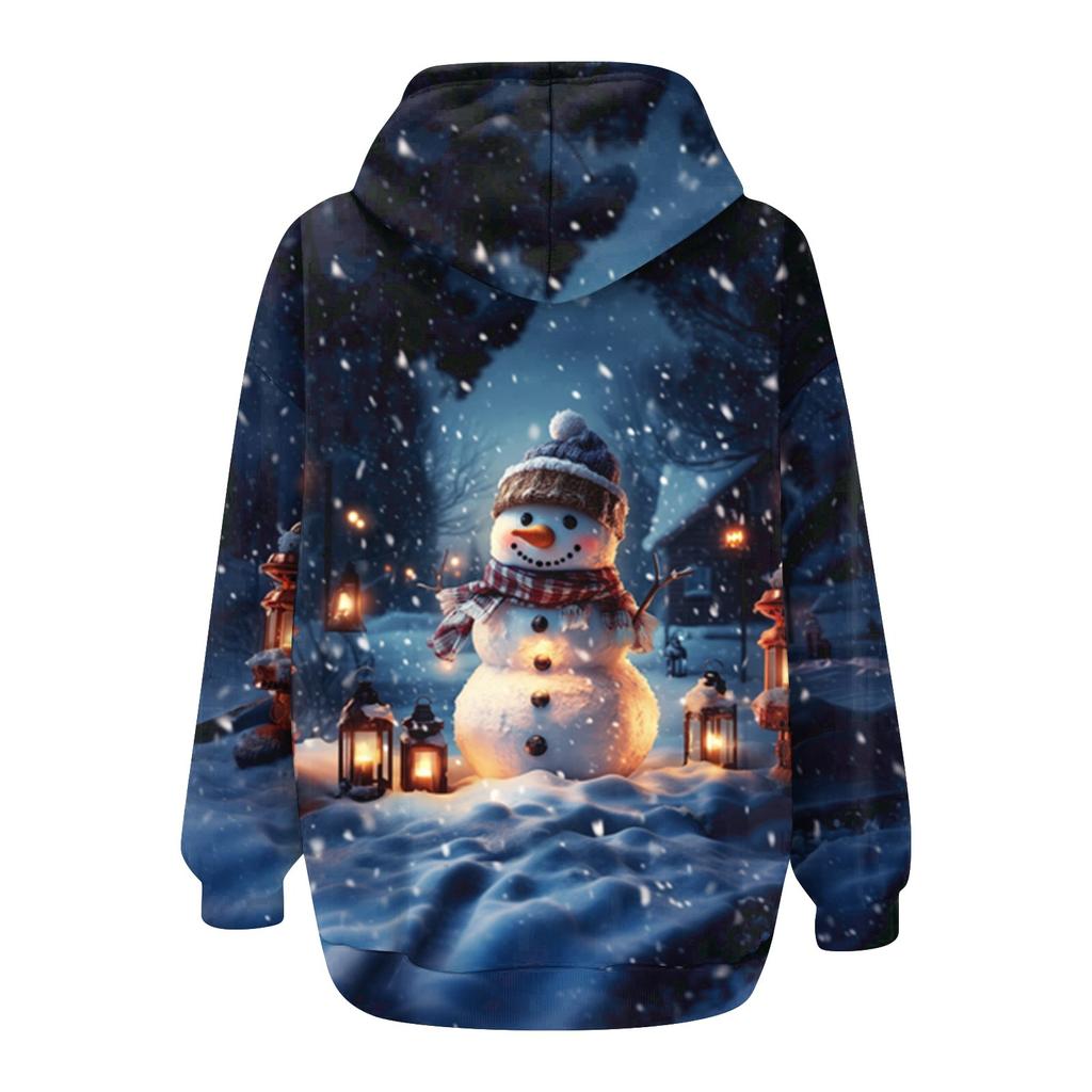 Ladies Fashion Casual Christmas Print Sweatshirt Autumn Winter Long Sleeve Cardigan Jacket With Pocket Zipper Hoodie Jacket
