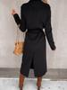 Women's Spring/Autumn Simple V-neck Wool Long Coat with Tie