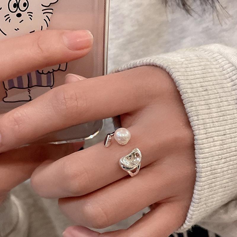 Fashionable Open Copper Ring With Irregular Pearl For Women In Trendy Summer Style