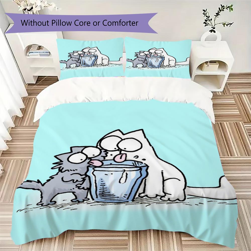 Simon's Cat Muster Bettwäsche Steppset Steppbezug Kissenbezug Heimdekoration Geburtstagsgeschenk (1 * Bettbezug + 2 * Kissenbezug ohne Füllung)