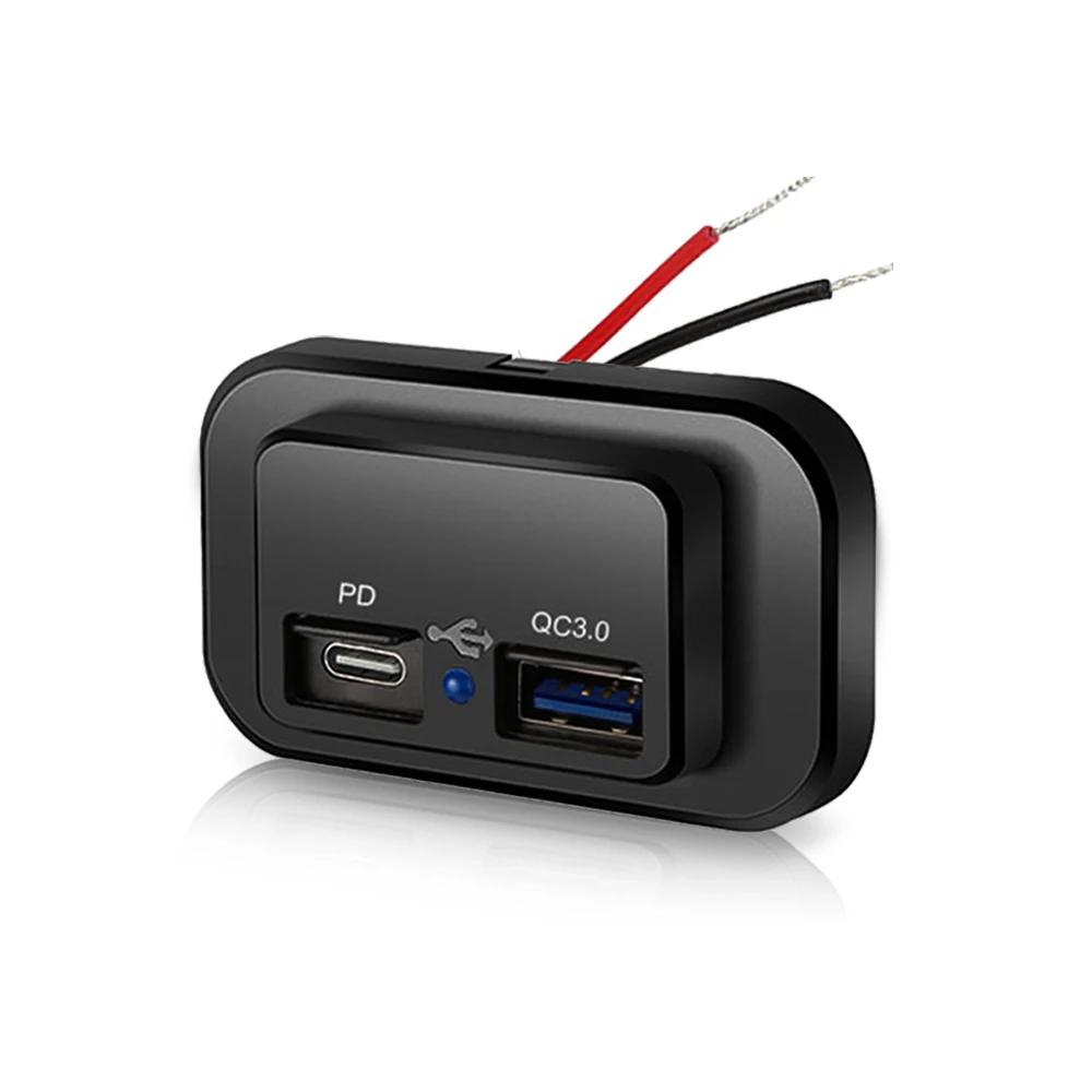 PD+QC3.0 Car Charger Socket 12V/24V Phone Quick Charging Outlet Power Adapter for Motorcycle Truck ATV RV Boat