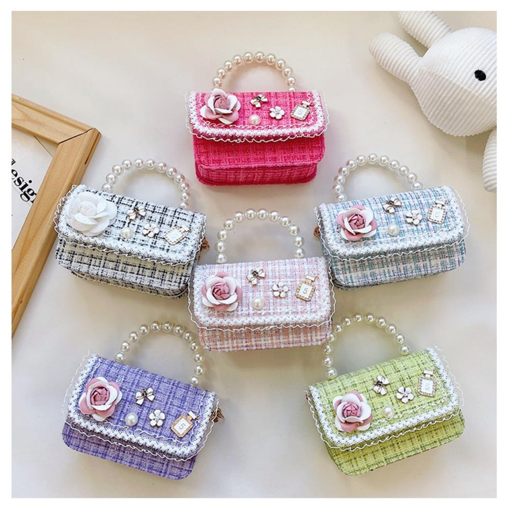 Mini Small Square Bag Flower Decoration Shoulder Bag Fashion Kid's Handbag  Girls