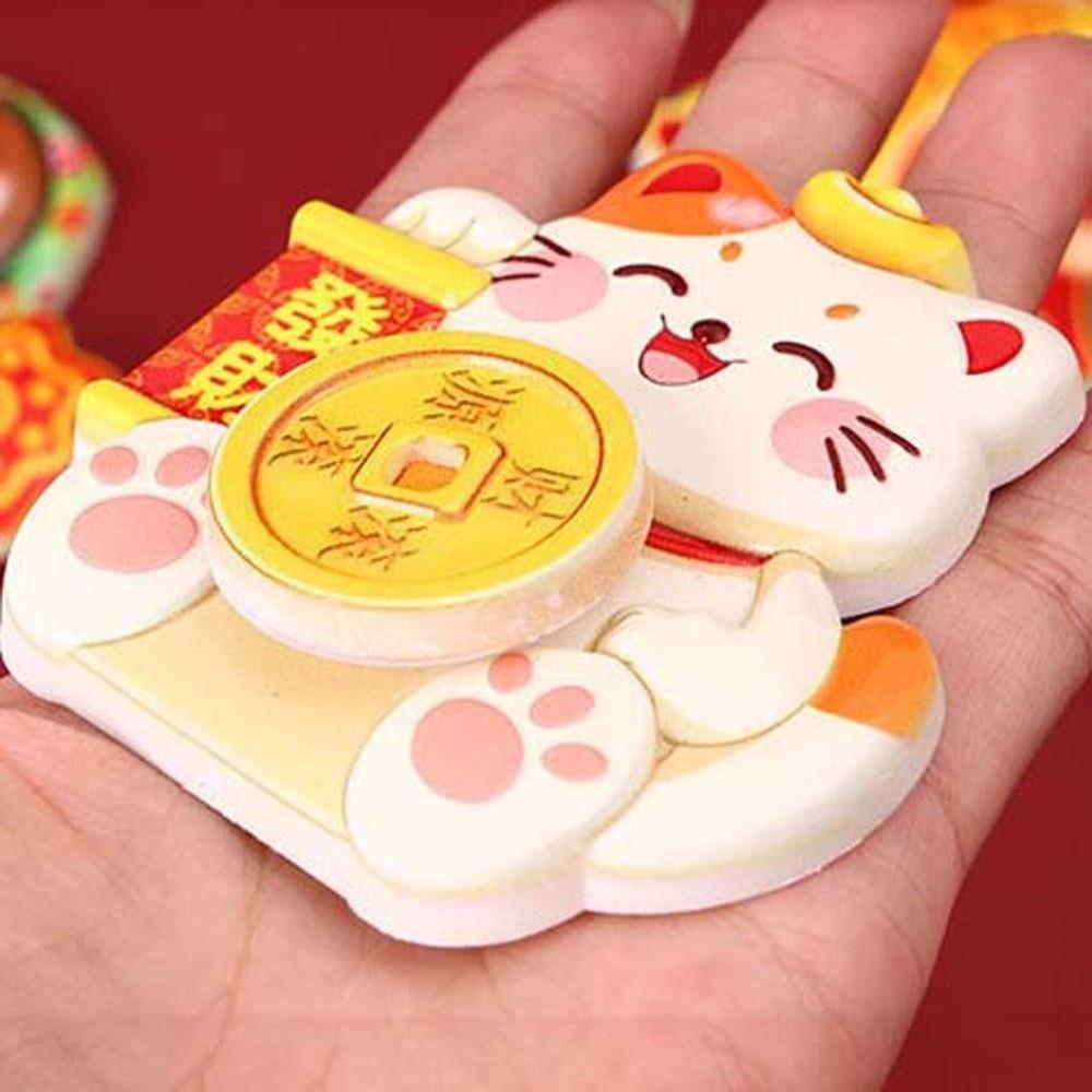 Rotatable New Year Magnetic Sticker Cartoon Reusable 3D Refrigerator Magnets Cute God of Wealth Lucky Cat Refrigerator Sticker