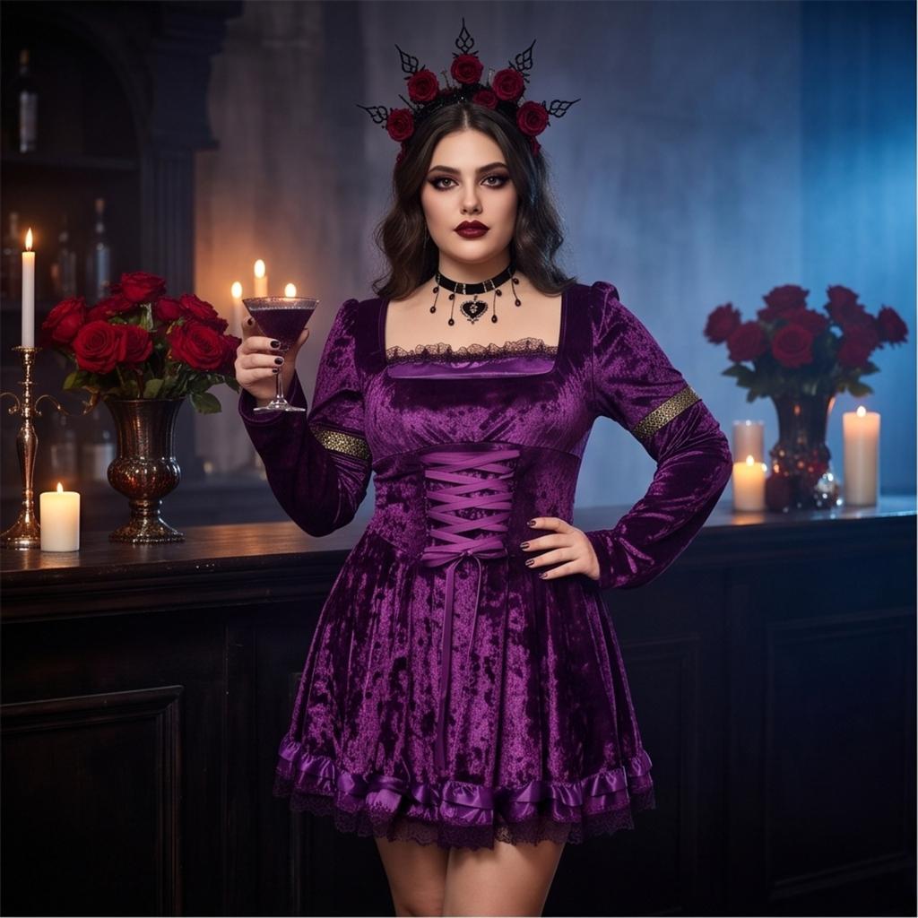 Women's Gothic Lace Devil Costume Dress for Halloween