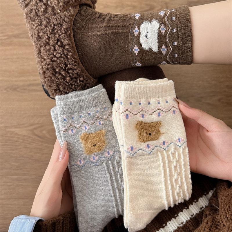 Damen Herbst und Winter Cartoon Bär Floss in der Tube Frotteesocken