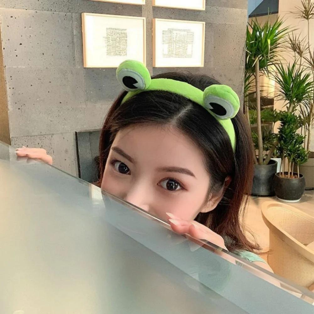 Cute Green Frog Headband with Hair Hoop for Washing Face Wide Padded Headband Skin Care Makeup Removal Shower for Women Girls