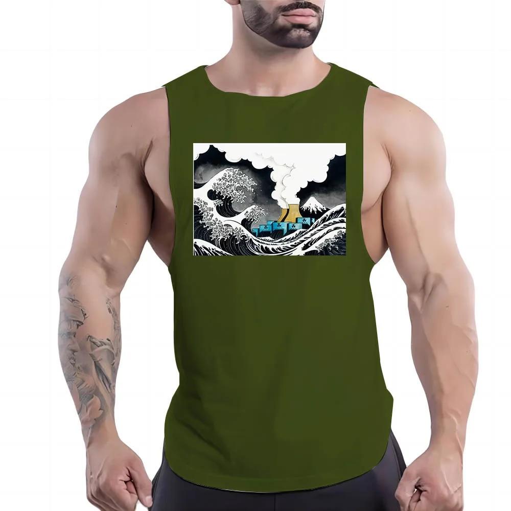 Letní pánské fitness venkovní tílko s kulatým výstřihem, grafika jaderné kontaminace, 2D potisk, vícebarevné, prodyšné tričko bez rukávů