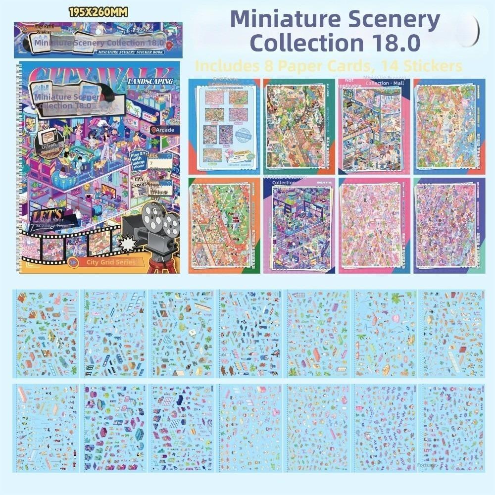 Cute Scenery Sticker Book 7 Scenes 3D Cabin Stickers Miniature Scene Sticker Children Gifts A