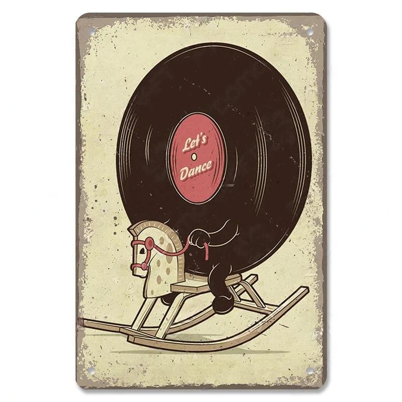 Vintage Kovové Plechové Značky Retro Hudební Plakáty Vinylová Deska Gramofon Kovová Plaketa Nástěnná Dekorace pro Kavárnu Bar Klub