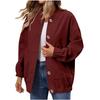 Women's Fashionable Solid Color Long Sleeved Button Jacket With Baseball Stand Up Collar Pocket Casual Jacket
