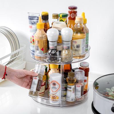 Organizator de condimente rotativ 360° cu 2 niveluri Transparent Lazy Susan pentru Blat de Bucătărie Raft de Machiaj Salvare Spațiu Platan