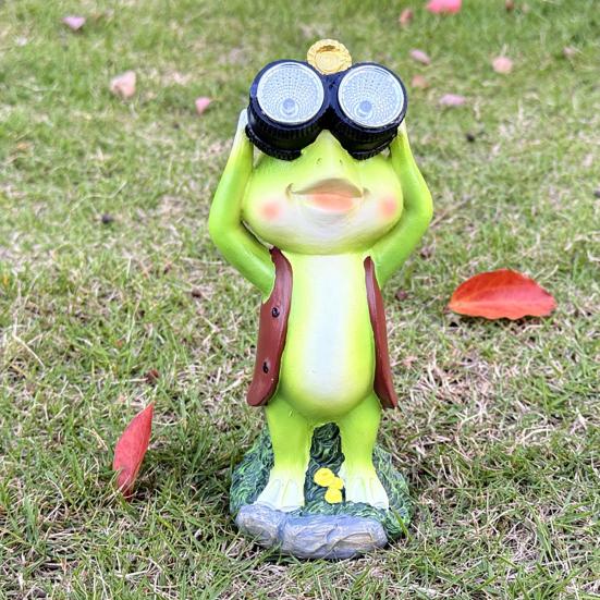 Solar Frog Statue Garden Frog Sculpture with Telescope Outdoor Frog Statue